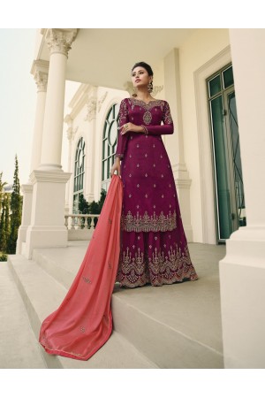 Wine color chinon Indian Palazzo wedding suit