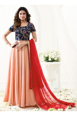 Jennifer Winget blue and peach georgette anarkali suit 1111