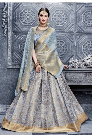 Party Wear Pure banarsi silk Grey Lehenga 25006