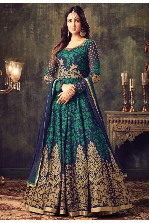 Sonal chauhan blue green georgette party wear anarkali suit 4705