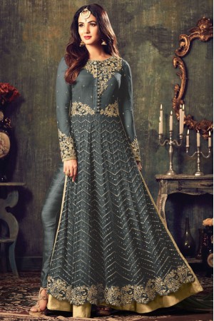 Sonal chauhan Grey color net party wear anarkali suit 4707