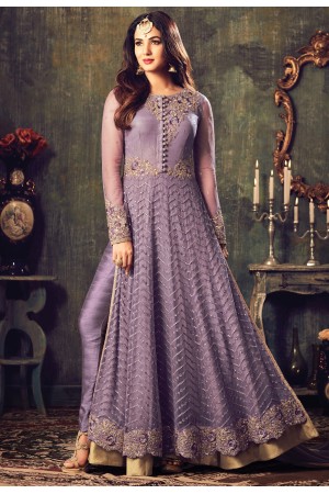 Sonal chauhan lavender color net party wear anarkali suit 4707