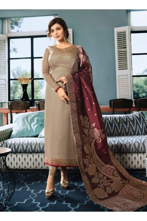 Ayesha Takia Beige color satin georgette straight cut Indian wedding salwar kameez 22124