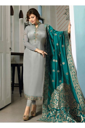 Ayesha Takia Grey color satin georgette straight cut Indian wedding salwar kameez 22122