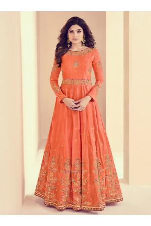 Shamita Shetty Peach Color Indian Wedding anarkali 8013