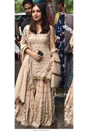 Bollywood Bhumi Pednekar Inspired beige silk sharara