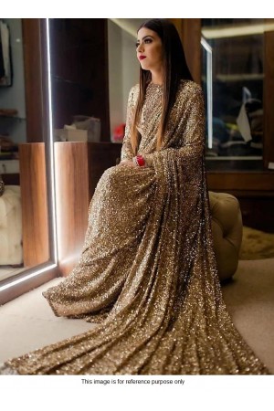 Bollywood model full gold sequins saree