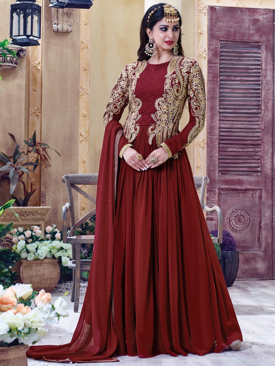 maroon colour anarkali suit