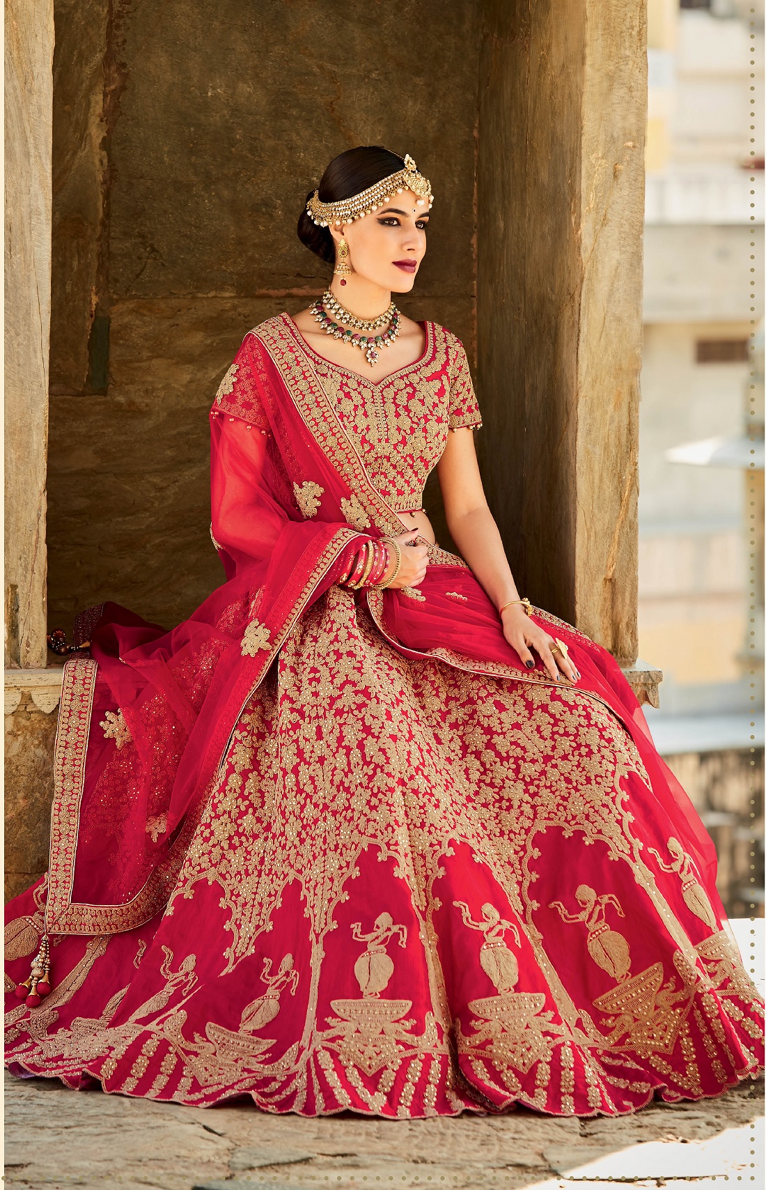 bridal lehenga dark red colour