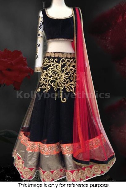 Bollywood Style Gorgeous net lehenga in black and red color
