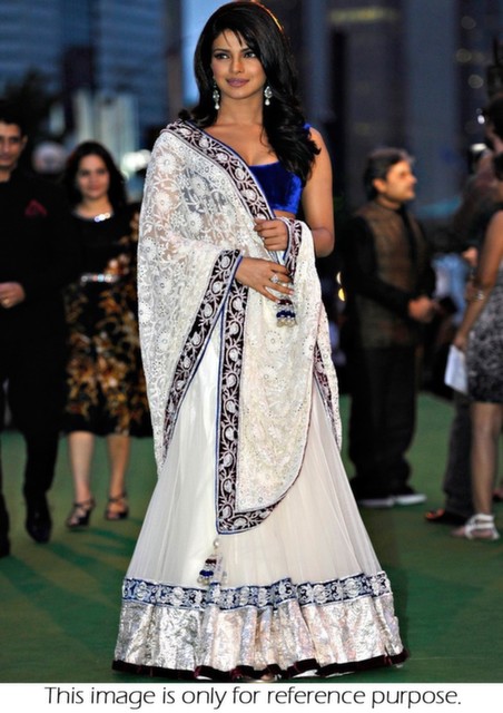 Bollywood Style Priyanka chopra net lehenga in white color
