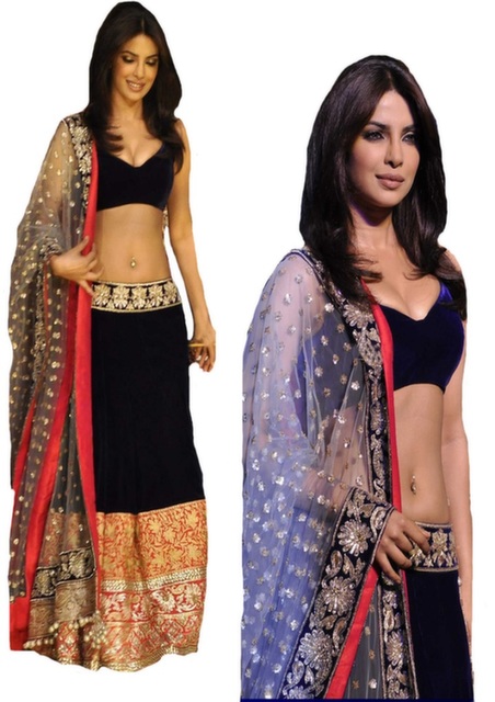 Bollywood Style Priyanka Chopra velvet lehenga in Navy Blue color