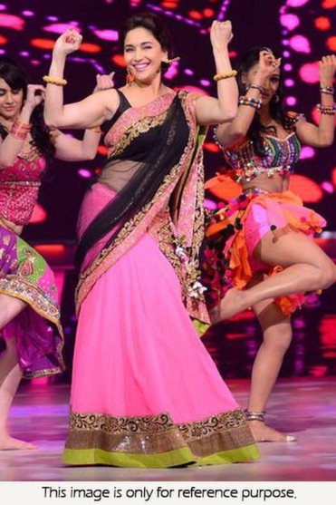 Bollywood Style Madhuri Jhalak Bemberg fabric with raw silk lehenga in Pink color