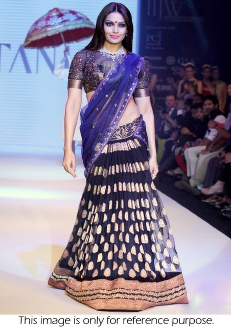 Bollywood Style Bipasha Basu at gitanjali gems Iijw banarasi lehenga in dark blue color