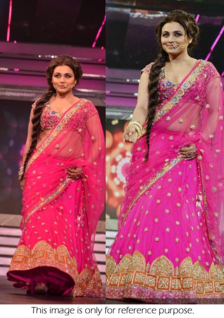 Bollywood Style Rani Mukerjee net lehenga style saree in Pink color