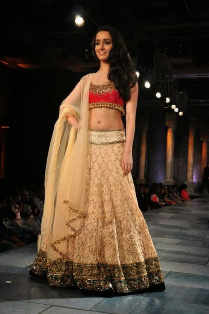 Bollywood Style Shraddha Kapoor net and velvet lehenga in cream color