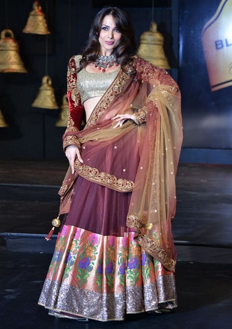 Bollywood Style Malaika arora khan Pure geogette bridal lehenga in Maroon color