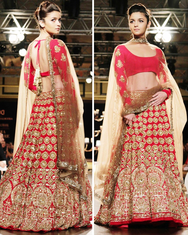 Bollywood Style Alia Bhatt Georgette bridal lehenga in red color