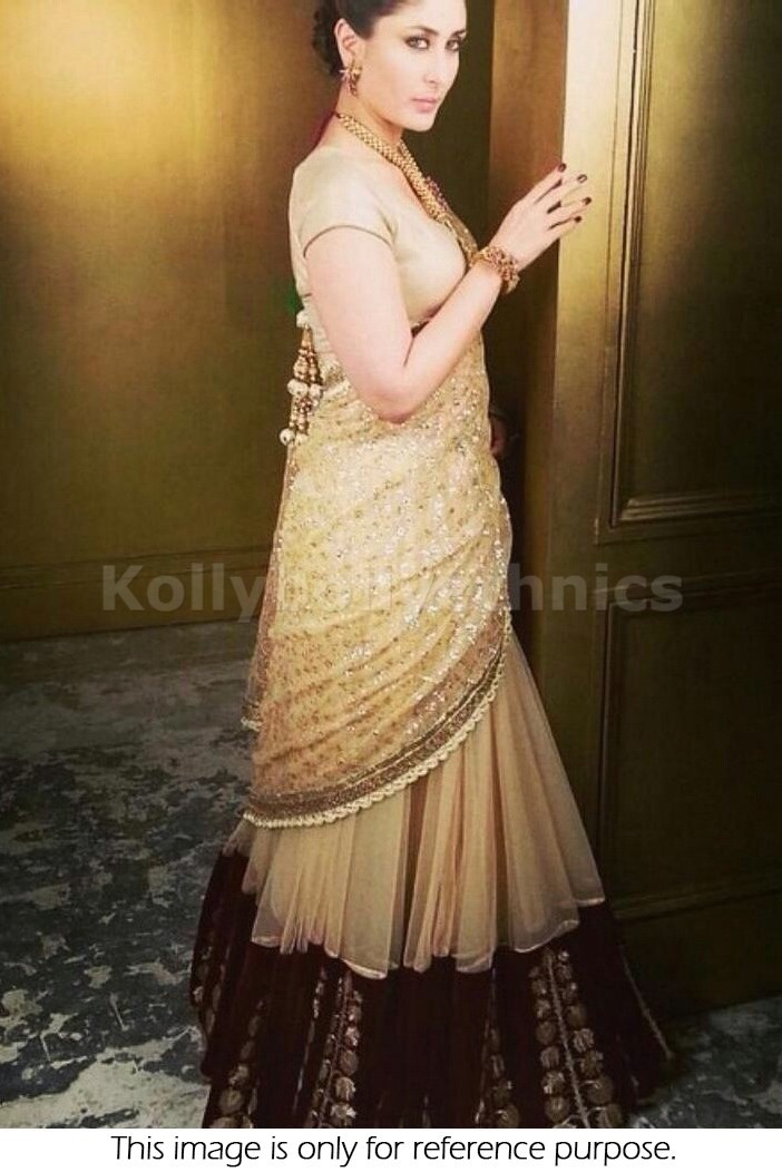 Bollywood Style Kareena kapoor net lehenga in gold and beige color