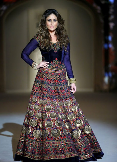 Buy Kareena Kapoor royal blue color velvet bollywood lehenga in UK, USA and Canada