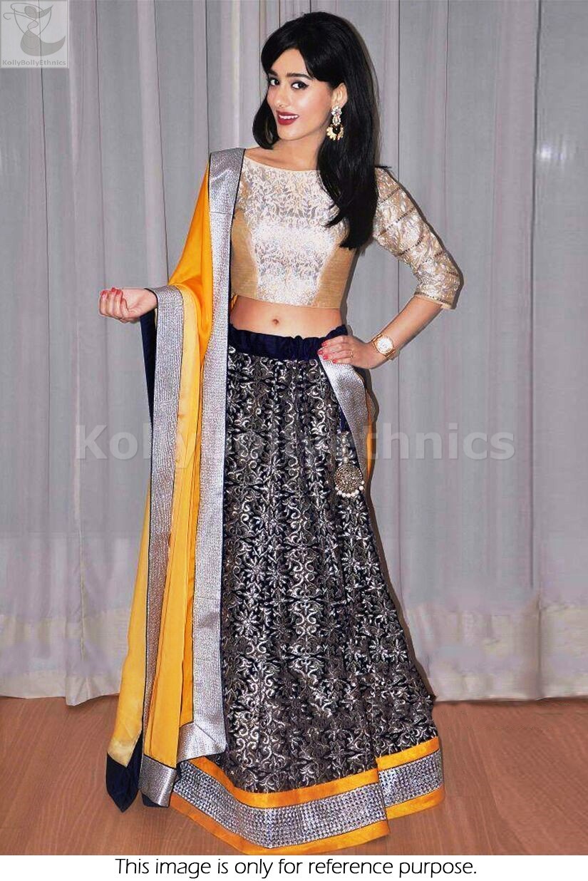 Bollywood Style Amrita Rao Wedding moss velvet Lehenga in blue while and yellow color
