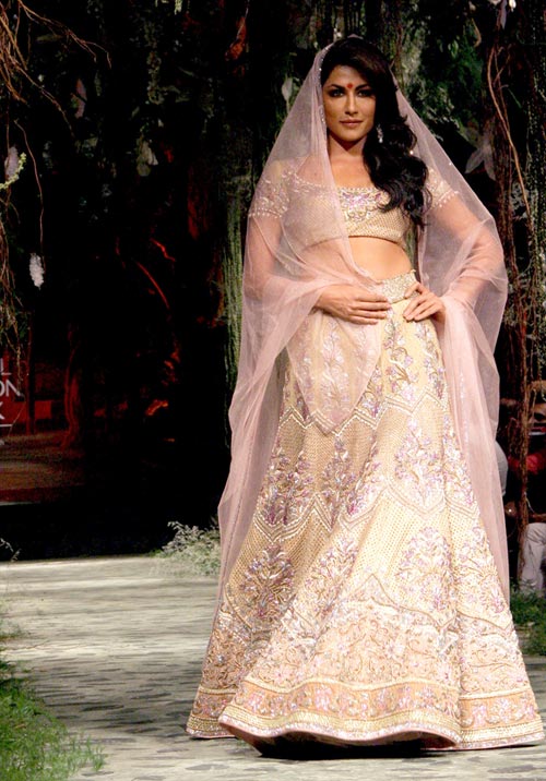 Bollywood Style Chitrangada Singh Silk lehenga in Ivory colour
