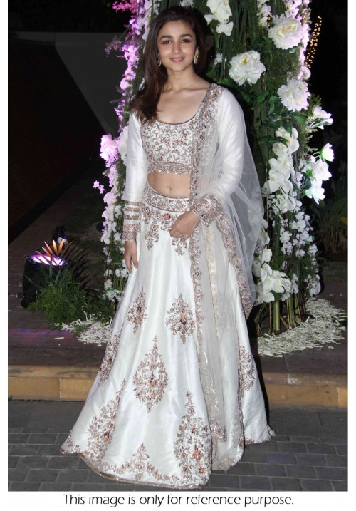 Bollywood Style Alia Bhatt Silk lehenga in white colour