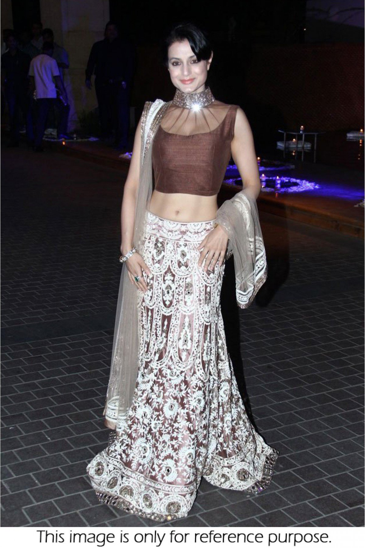 Bollywood Style Ameeshs Patel net lehenga choli in off white  and brown color