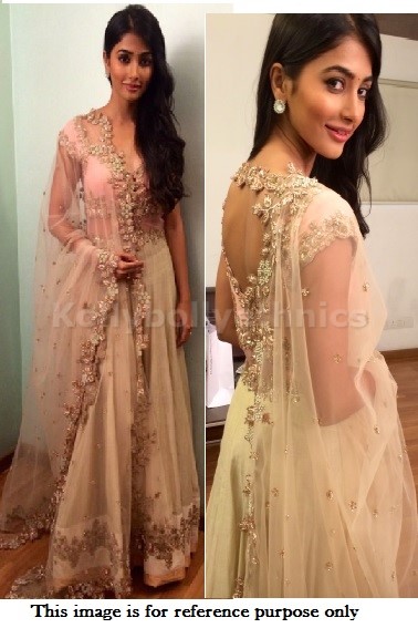 Bollywood Style Pooja hegde net lehenga in off white and pink color