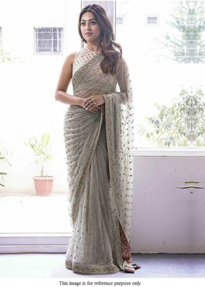 Bollywood Anu Emmauel grey net designer saree