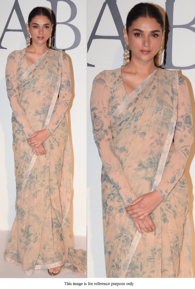 Bollywood Sabyasachi Inspired Aditi Rao beige printed saree