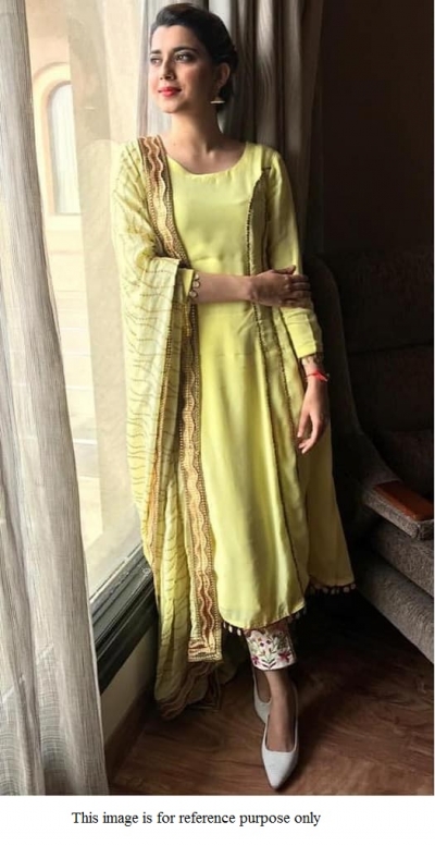Bollywood model fresh green crepe silk kurta pant set