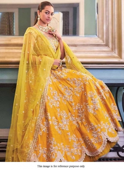 Bollywood Sonakshi Sinha Inspired yellow silk lehenga