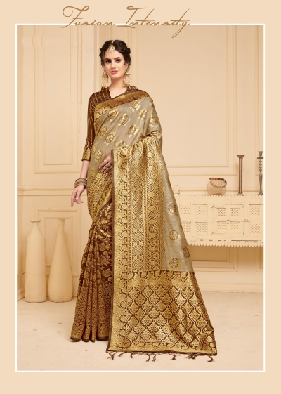 Grey Brown Linen Silk party wear saree 60490