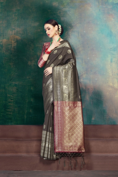 Brown Pink Banarasi Silk party wear saree 59950