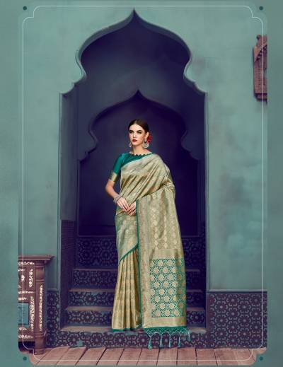 Beige Green Banarasi Silk party wear saree 55436