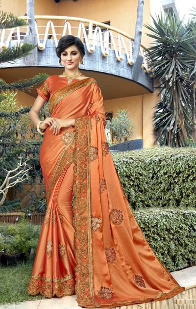 Peach designer fancy party wear saree 75016