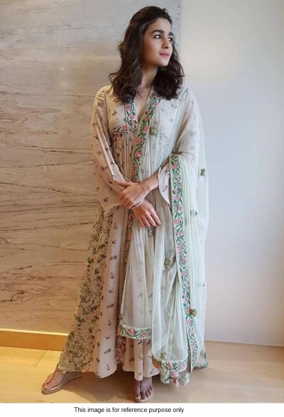 Bollywood Alia Bhatt Stone grey georgette anarkali