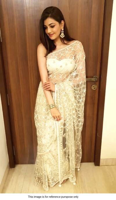 Bollywood Kajal Aggrawal White net saree