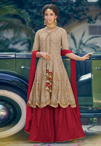 Gray georgette embroidered sharara style suit 6905A