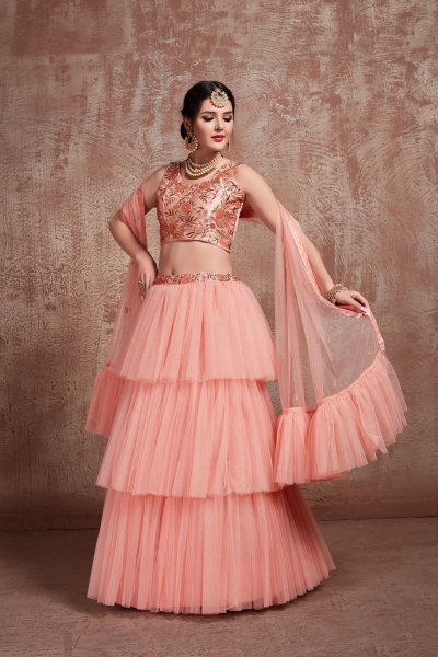 net ruffle gown
