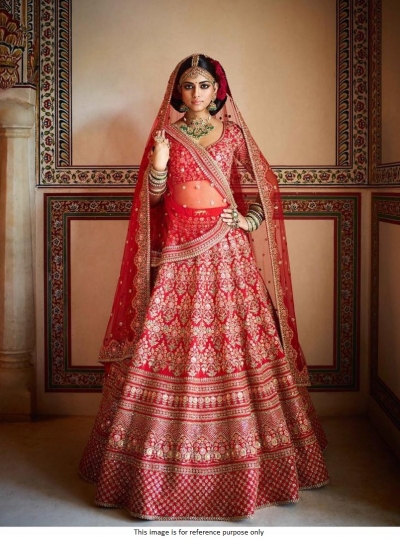 Bollywood Sabyasachi Inspired red silk wedding lehenga choli