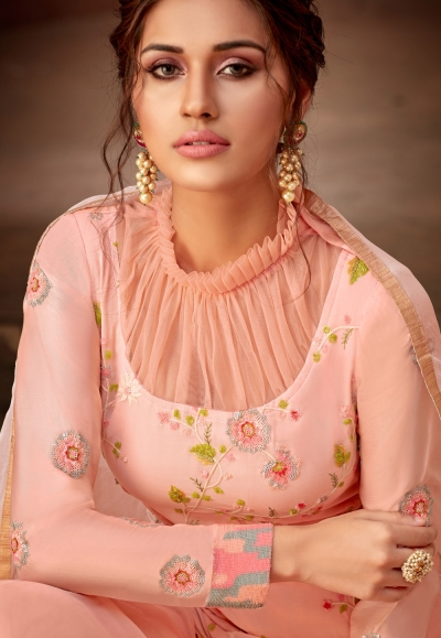 Peach Georgette Palazzo Straight main image 1