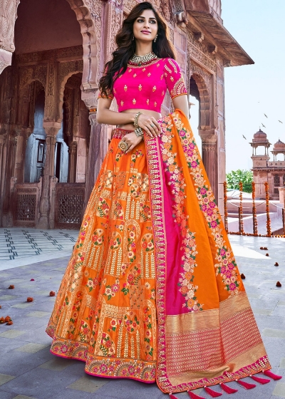 Orange Woven Silk Jacquard Traditional Lehenga Choli 2712