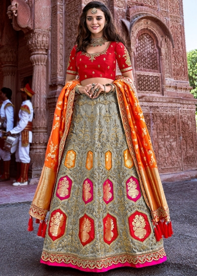 Grey Embroidered Traditional Lehenga Choli 2707