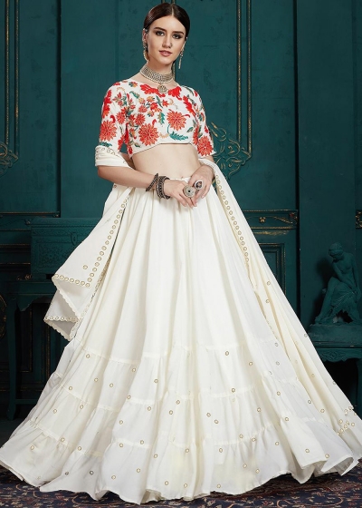 White Lehenga With Floral Embroidered Choli 3103