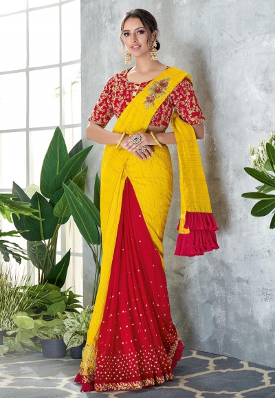 Yellow silk half and half saree 5413