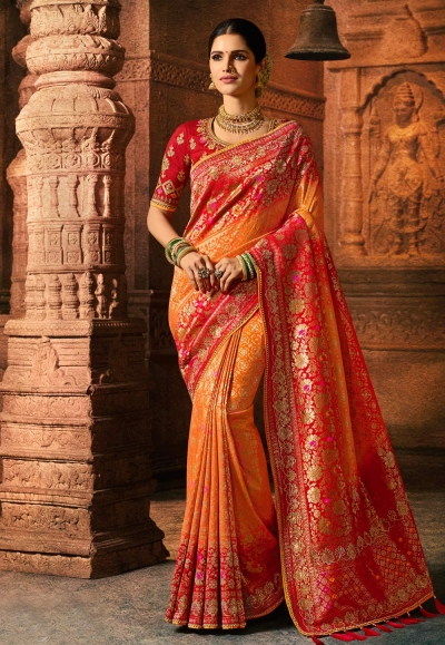 Orange viscose embroidered festival wear saree 5605