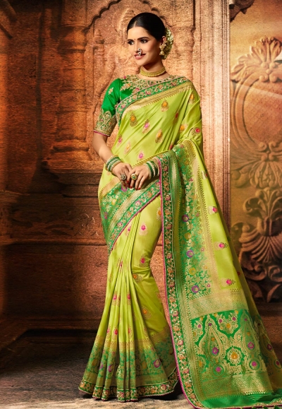 Green viscose embroidered festival wear saree 5603