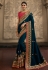 Teal silk saree with blouse 9025